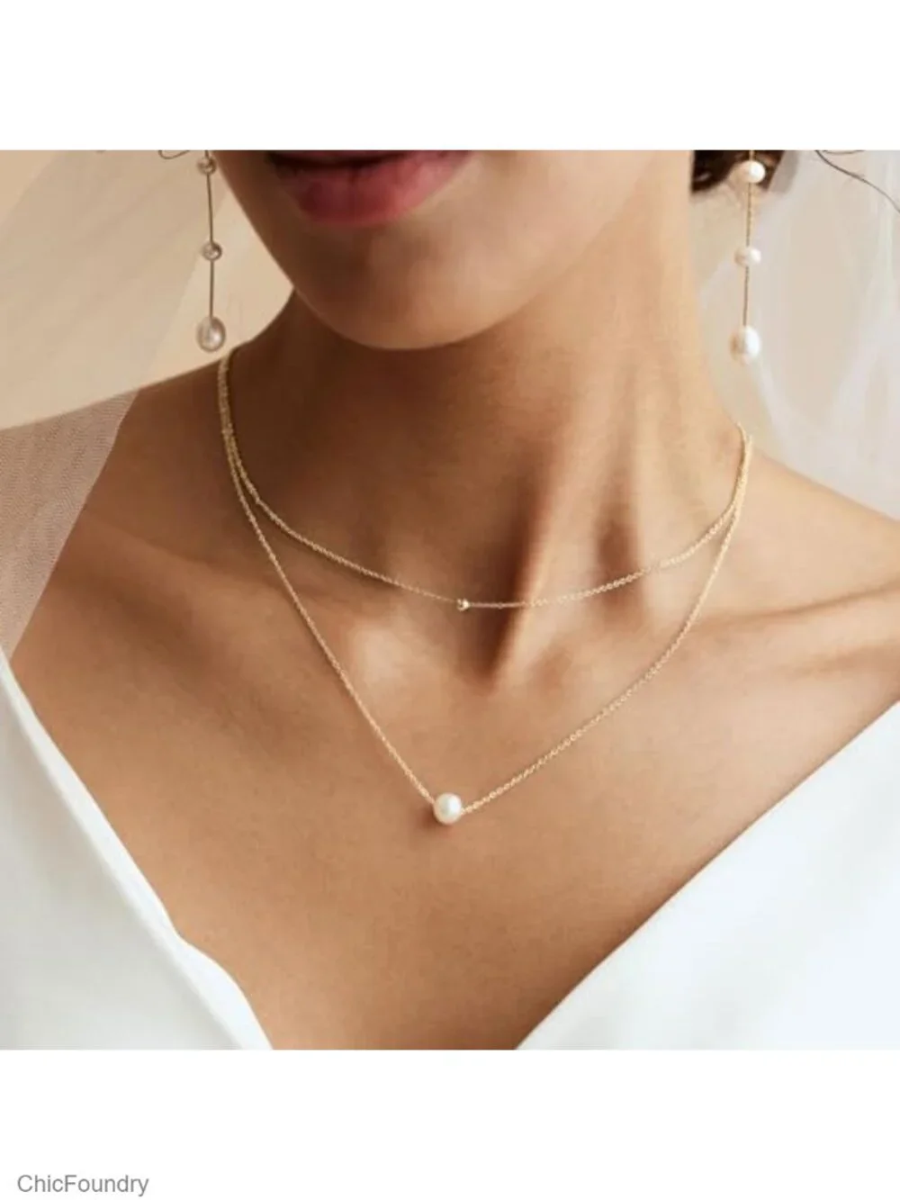 Gold Plated Freshwater Pearl Pendant Necklace for Women Bridesmaid Gift